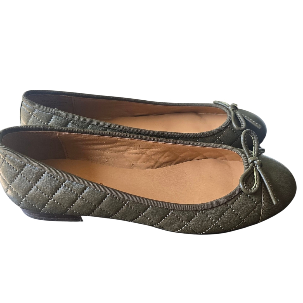Talbots Olive Quilted Flats with Bow